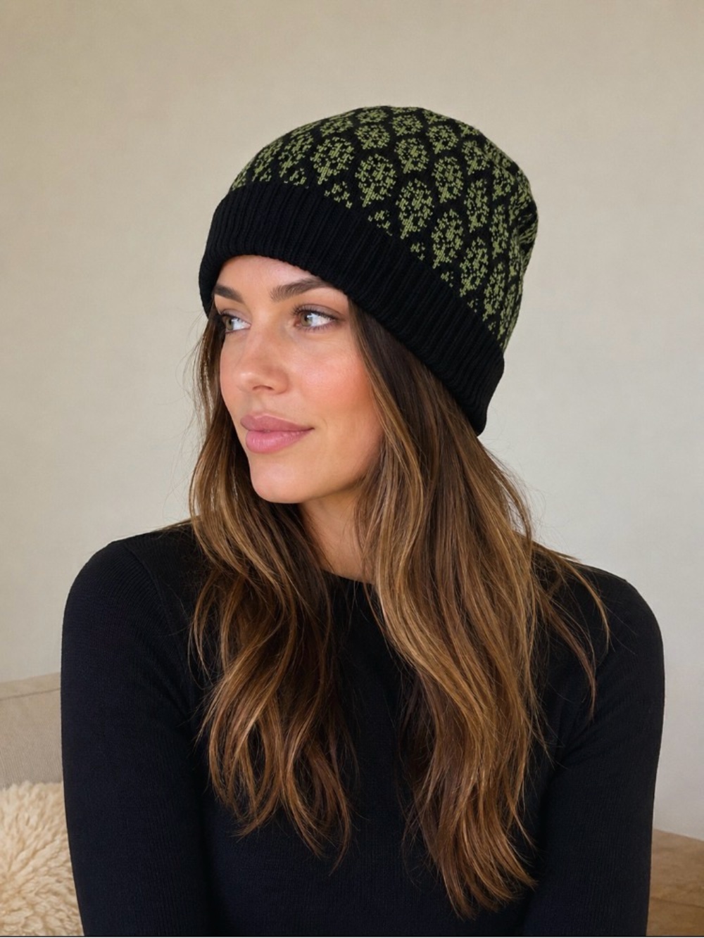 Free People FP
Movement Limitless Logo Beanie in Black and Light Green